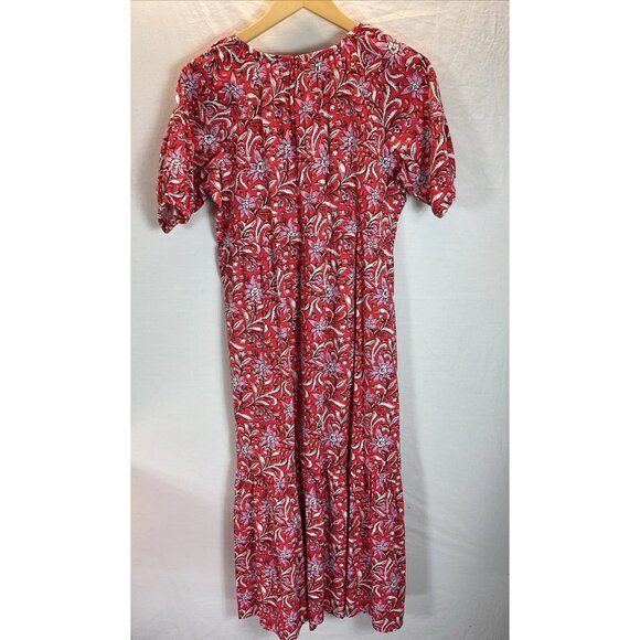 NEW Loft Floral Tiered Summer Dress Ruffle Button Front Pockets Red Pink size S - Picture 5 of 11